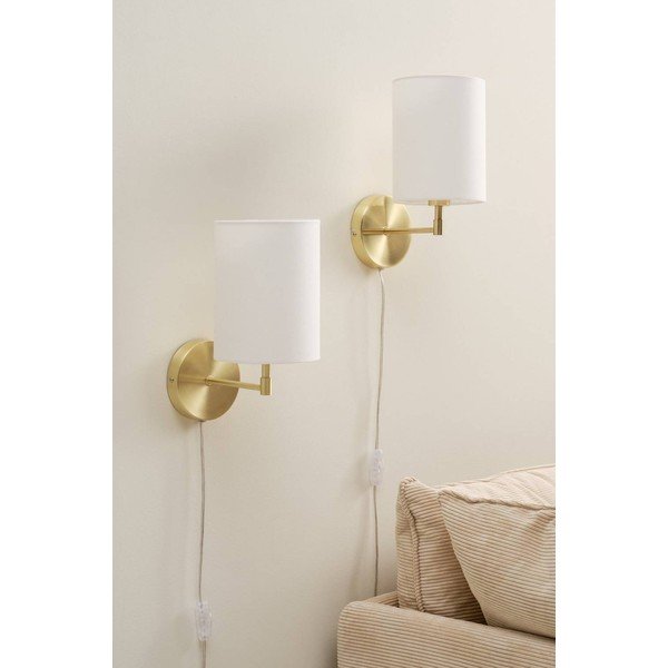 Krem/mjedena tekstilna zidna lampa s utikačem Seth – Jotex-image-2
