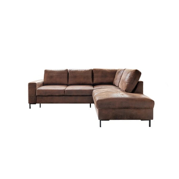 Smeđa sklopiva kutna garnitura od imitacije kože (s desnim kutom) Lofty Lilly – Miuform