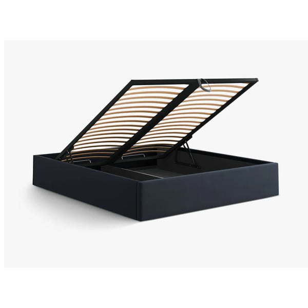 Tamno plavi tapecirani bračni krevet s prostorom za odlaganje/bez uzglavlja s podnicom 180x200 cm Susan – Micadoni -image-3