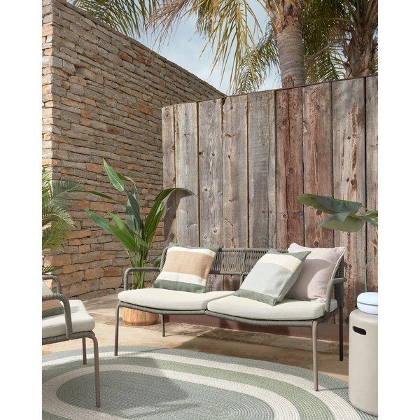 Zeleno-bež jastučnica od reciklirane plastike Kave Home Leeith, 45 x 45 cm-image-4