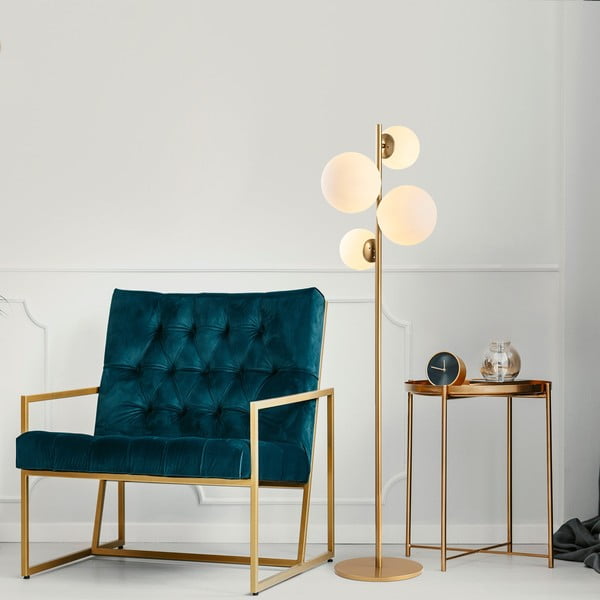 Bijela/mjedena stojeća svjetiljka sa staklenim sjenilom (visina 162 cm) Fazli – Opviq lights-image-1