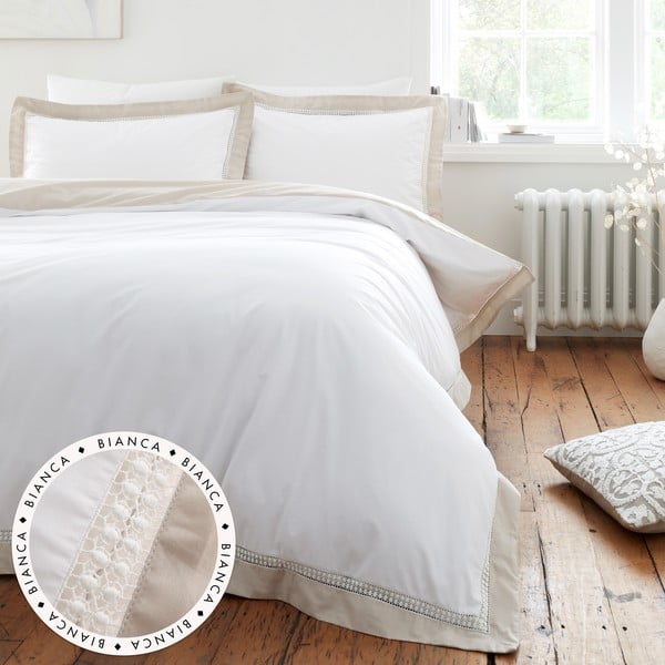 Bijela pamučna posteljina za krevet za jednu osobu 135x200 cm Oxford Lace – Bianca