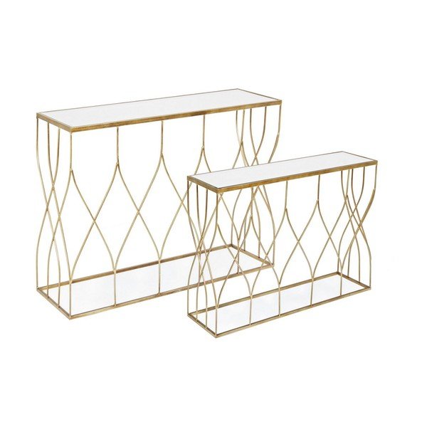 Pomoćni stolovi u setu 2 kom sa staklenom pločom stola u zlatnoj boji 33x104 cm Elenor – Bizzotto-image-2