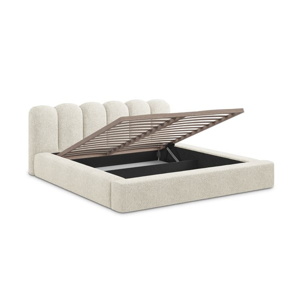 Bež tapecirani bračni krevet s prostorom za odlaganje s podnicom 140x200 cm Mano – Makamii-image-2