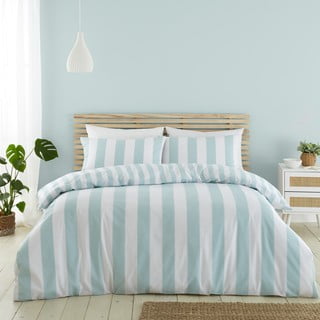 Bijela/plava posteljina za bračni krevet 200x200 cm Cove Stripe – Catherine Lansfield
