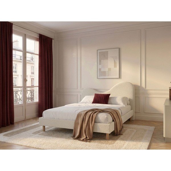 Bijeli podstavljeni tapecirani bračni krevet s podnicom 160x200 cm Celina – Bobochic Paris-image-1