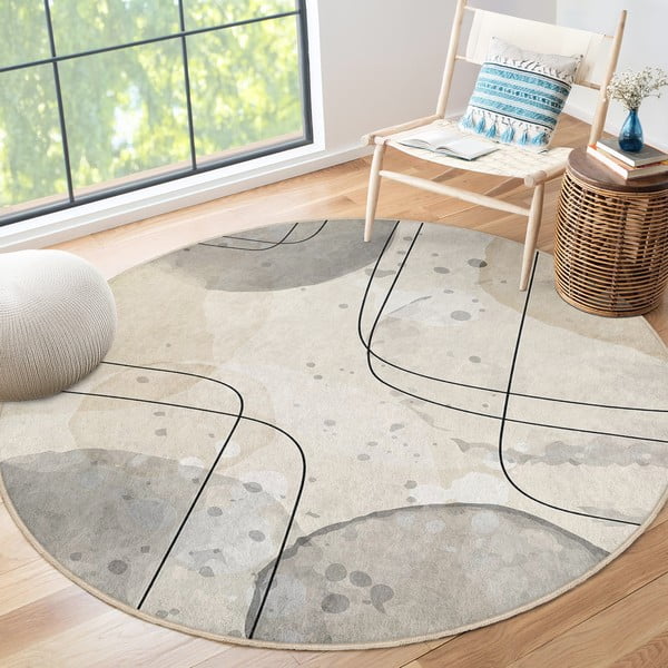 Bež perivi okrugao tepih ø 120 cm Simple Lines – Mila Home-image-1
