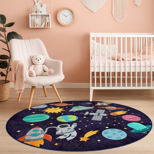 Tamno plavi periv dječji tepih za igru ø120 cm Into The Space – Mila Home-image-3