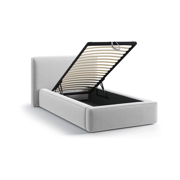 Tapecirani krevet s prostorom za odlaganje s podnicom 90x200 cm u srebrnoj boji Jodie – Micadoni -image-1