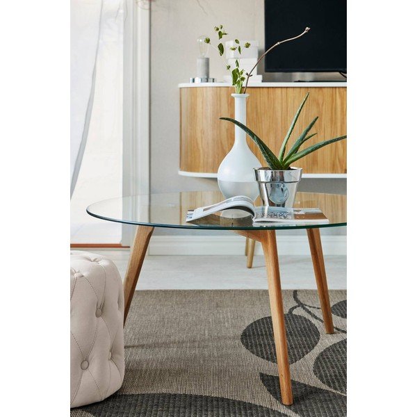 Okrugao stolić za kavu od punog hrasta u prirodnoj boji ø 90 cm Malevik – Jotex-image-4