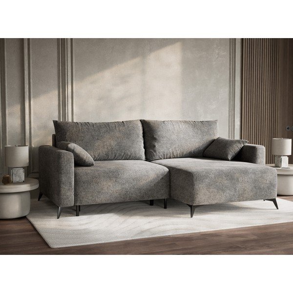 Siva sklopiva/s prostorom za odlaganje kutna garnitura od šenila (s desnim kutom/s ležaljkom) Leon – Maison de Rêve-image-4