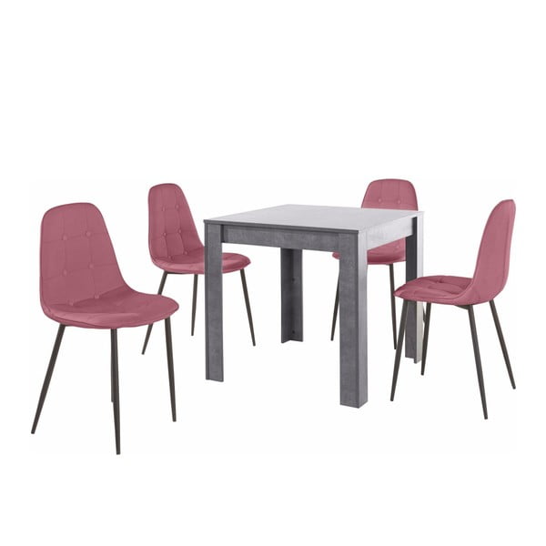 Sivi set stolova za blagovanje i 4 blagovaonske stolice Støraa Lori Lamar Duro u ružičastoj boji