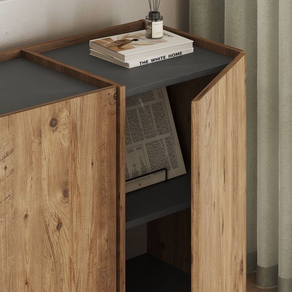 Komoda u dekoru bora s rupom za kabele u prirodnoj boji 180x80x45 cm Dorma – Kalune Design-image-4
