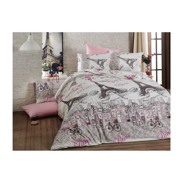 Pamučna posteljina za bračni krevet Paris White, 200 x 220 cm