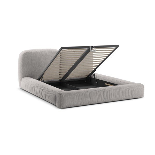 Svijetlo sivi tapecirani bračni krevet s prostorom za odlaganje s podnicom 160x200 cm Martina – Micadoni -image-2