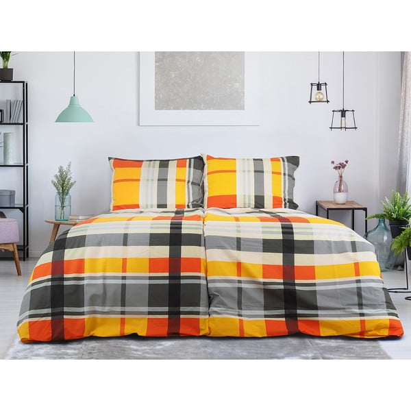 Narančasta posteljina za krevet za jednu osobu od krepa 140x200 cm Orabge Kube – B.E.S.