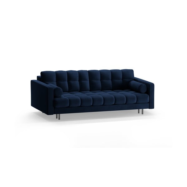 Tamno plava baršunasti sklopiva/s prostorom za odlaganje sofa 222 cm Bali – Cosmopolitan Design-image-3