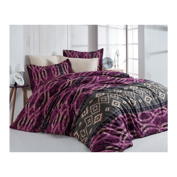 Pamučna satenska posteljina s bračnim krevetom Firuze Maroon, 200 x 220 cm
