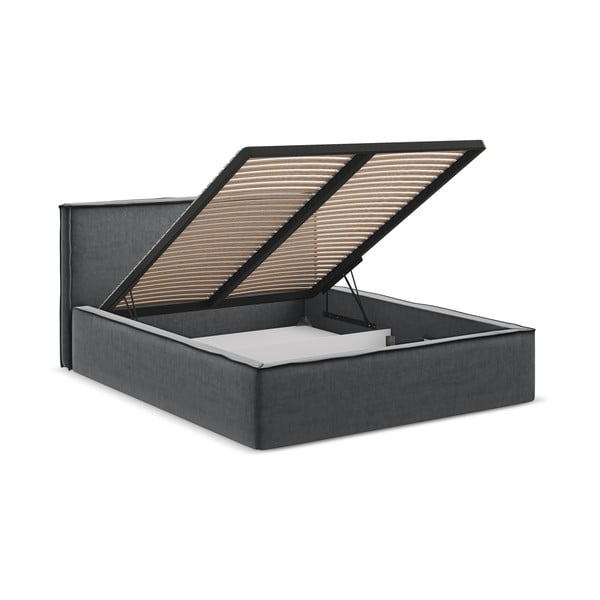 Tamno sivi tapecirani bračni krevet s prostorom za odlaganje s podnicom 180x200 cm Anani – Makamii-image-2