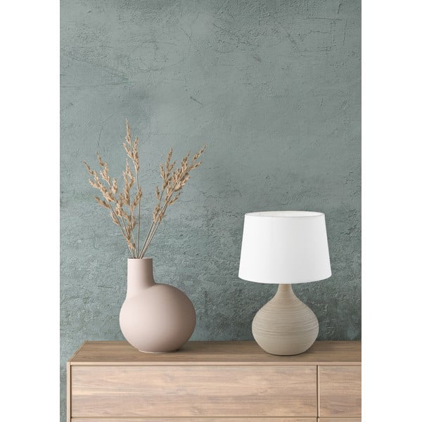 Bijelo-smeđa stolna svjetiljka od keramike i tkanine Reality Martin, visina 29 cm-image-1