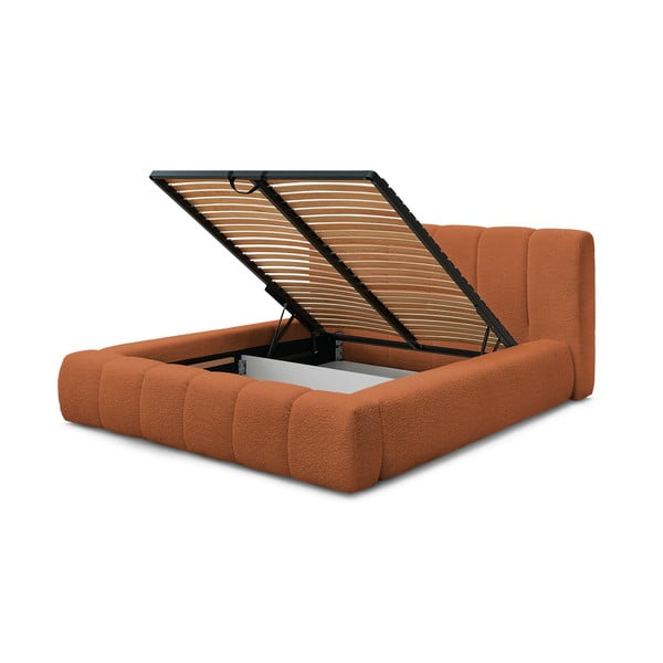 Narančasti tapecirani bračni krevet s prostorom za odlaganje s podnicom 160x200 cm Denali – Bobochic Paris-image-4