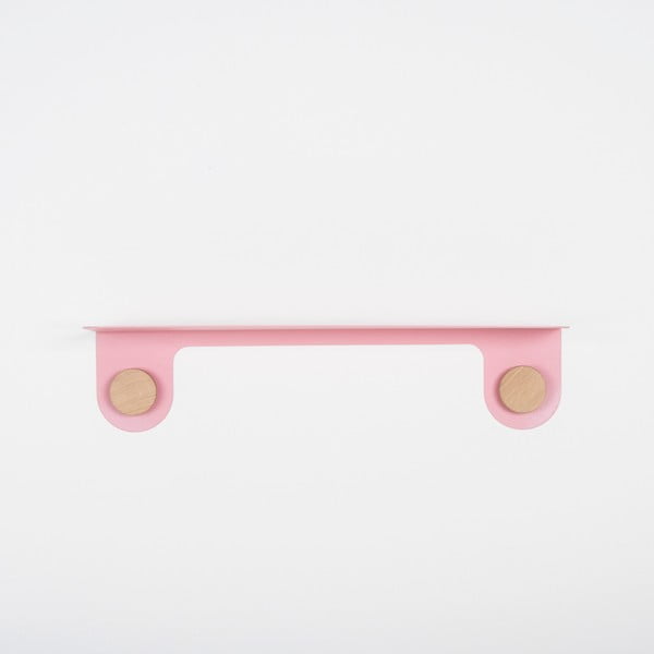 Ružičasta zidna polica od čelika s detaljima od hrastovog drva s 2 kukice Gazzda Hook, duljina 60 cm-image-2
