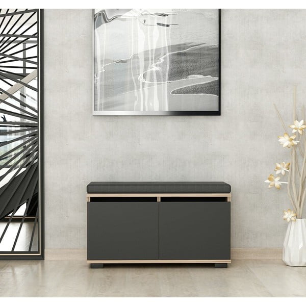 Crni/u prirodnoj boji ormarić za cipele u dekoru oraha s klupom Drago – Kalune Design-image-2