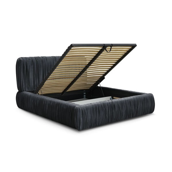 Svijetlo plavi tapecirani bračni krevet s prostorom za odlaganje s podnicom 180x200 cm Blair – Bobochic Paris-image-3