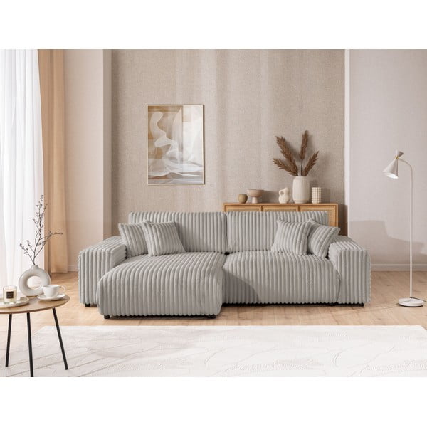 Svijetlo siva sklopiva/s prostorom za odlaganje kutna garnitura od samta (s lijevim kutom) Sarina – Ropez-image-1