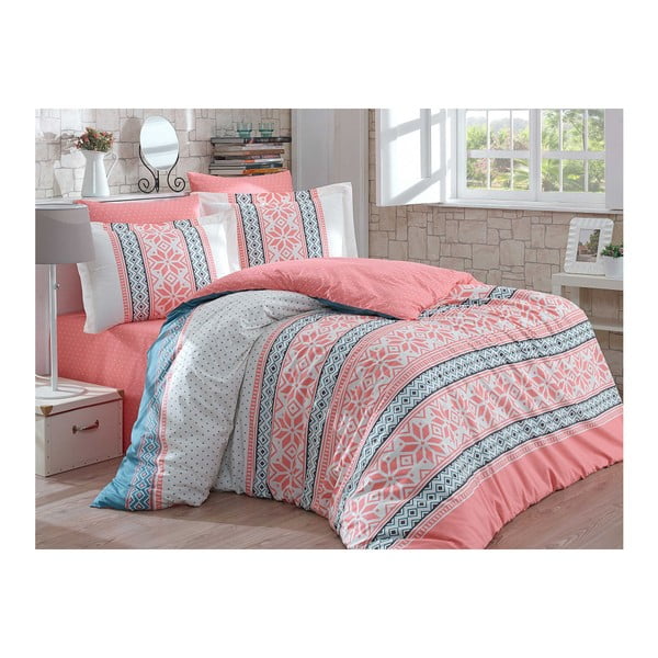 Ružičasta posteljina s plahtama za krevet za jednu osobu Carla, 160 x 220 cm