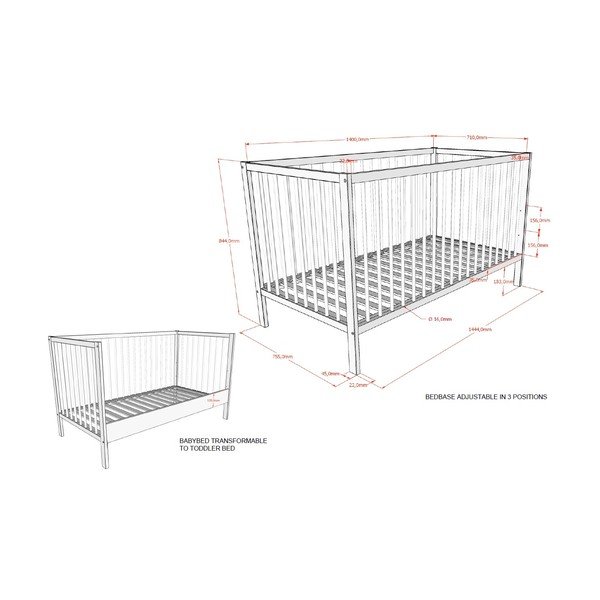 Smeđi dječji krevet od masivne bukve s uklonjivom stranicom/s podesivom visinom 70x140 cm Dino – Vipack-image-4
