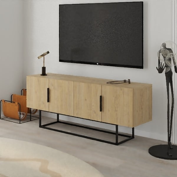 TV komoda u dekoru hrasta u prirodnoj boji 140x55 cm Titan – Marckeric-image-1