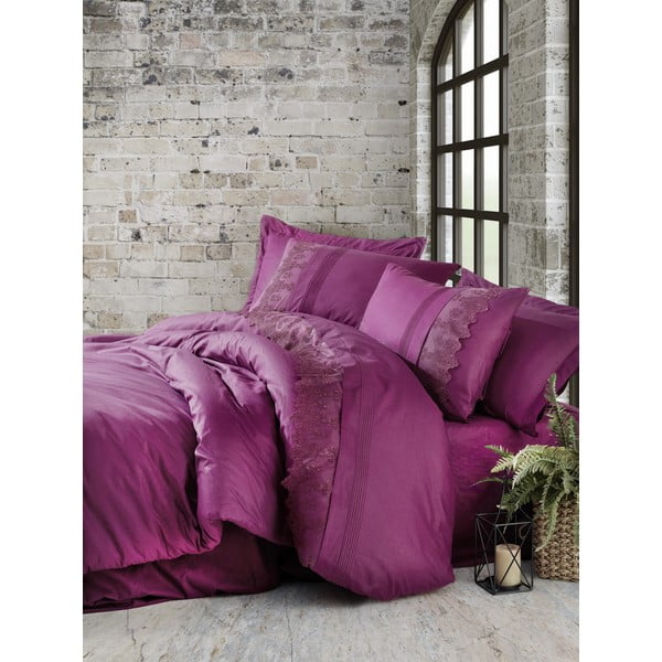 Fuksija pamučna posteljina s plahtama Cotton Box Enzo, 200 x 220 cm