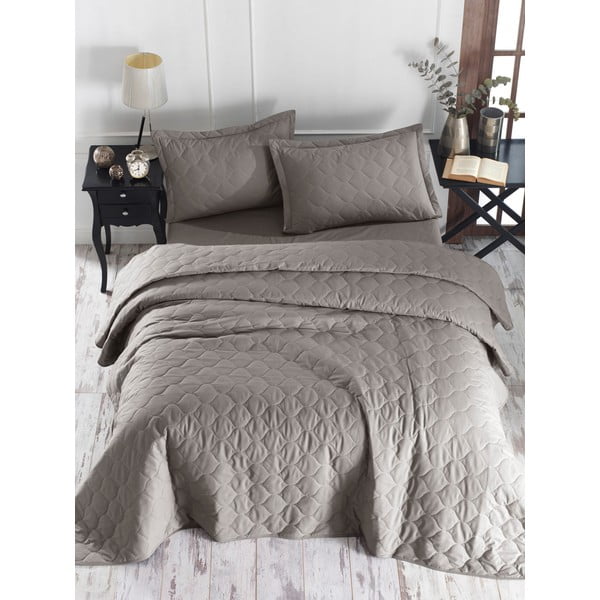 Sivi prekrivač s 2 jastučnice od ranforce pamuka EnLora Home Fresh, 225 x 240 cm