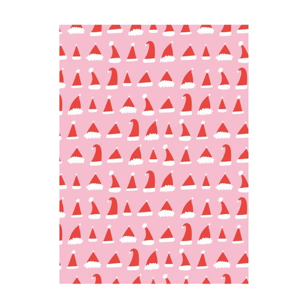 5 listova ružičasto-crvenog papira za zamatanje Eleanor stuart Santa Hats, 50 x 70 cm
