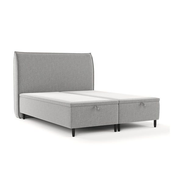 Svijetlo sivi tapecirani bračni krevet s prostorom za pohranu 200x200 cm Pearl – Maison de Rêve