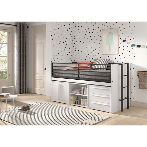 Bijeli podignuti dječji krevet s prostorom za odlaganje s podnicom 90x200 cm Sam – Vipack-image-1