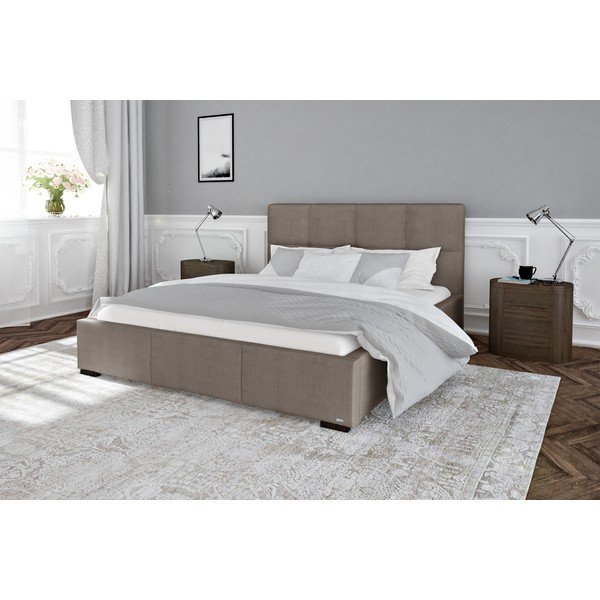Sivo-smeđi bračni krevet s podnicom i prostorom za odlaganje Guy Laroche Home Fascination, 140 x 200 cm-image-1