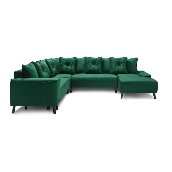 Zeleni baršunasti kauč na razvlačenje za &quot;U&quot; Bobochic Paris Panoramique XXL Hera Bis, desni kut