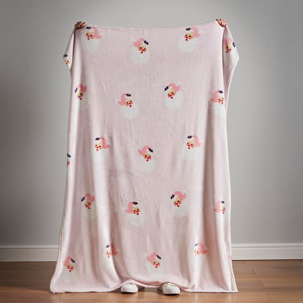 Svijetlo ružičasta deka s božićnim motivom od mikropliša 130x170 cm Vintage Christmas Santa – Catherine Lansfield-image-3