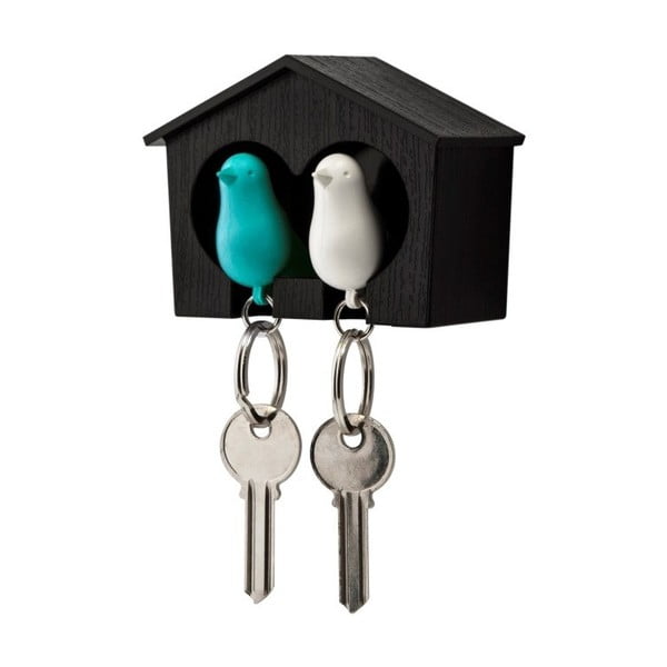 Smeđa vješalica za ključeve s bijelim i plavim Qualy Duo Sparrow privjeskom za ključeve