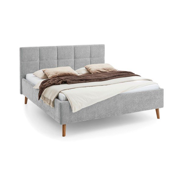 Sivi tapecirani bračni krevet s prostorom za odlaganje s podnicom 180x200 cm Nova – Meise Möbel