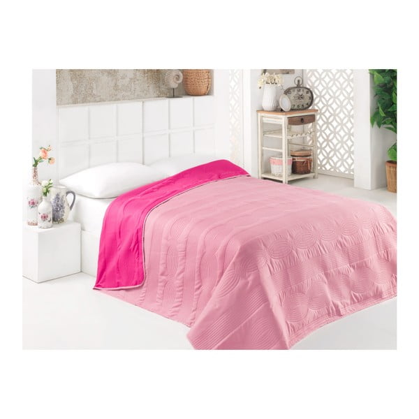 Pastelno ružičasti dvostrani prekrivač preko kreveta od mikrovlakana, 160 x 220 cm
