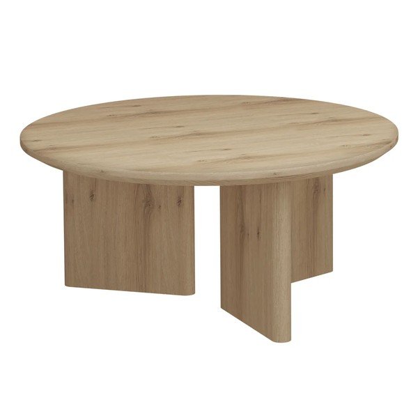 Okrugao stolić za kavu s pločom stola u dekoru hrasta u prirodnoj boji ø 80 cm Chatham – Støraa-image-3
