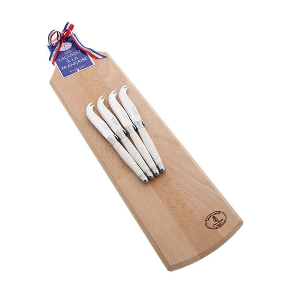 Set od 4 bijela noža za posluživanje sira s drvenom daskom Jean Dubost