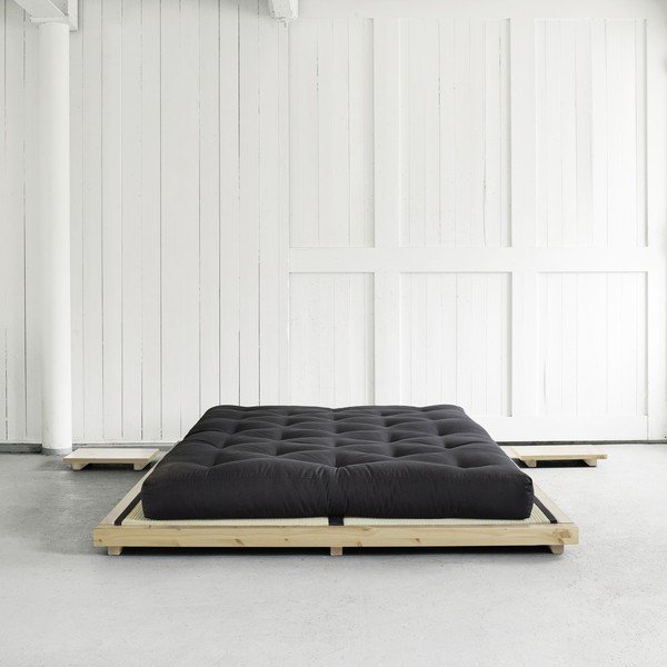 Bračni krevet od borovine s madracem i tatami Karup Design Dock Double Latex Natural Clear / Black, 160 x 200 cm-image-1