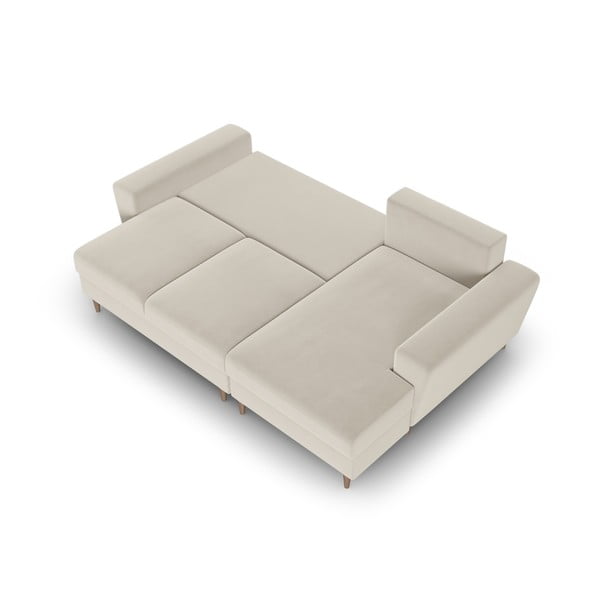 Bež baršunasti sklopiva/s prostorom za odlaganje kutna garnitura (s desnim kutom/s ležaljkom) Kyoto – Cosmopolitan Design-image-2