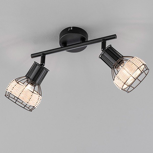 Crna stropna svjetiljka s metalnim sjenilom/sa sjenilom od ratana 10x28 cm Straw – Fischer & Honsel-image-2