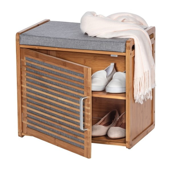 Sivi/smeđi od bambusa ormarić za cipele s klupom Bahari – Wenko-image-4