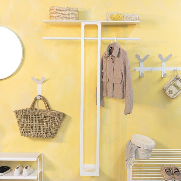 Bijela željezna zidna vješalica s policom 100 cm Luno Large – Spinder Design-image-2